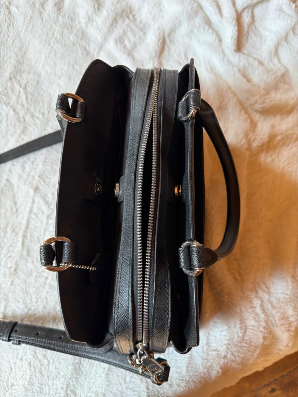 Coach Black Leather Satchel Crossbody with Gold Hardware